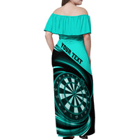 Personalised Darts Family Matching Off Shoulder Maxi Dress and Hawaiian Shirt Turquoise Abstract Light - Wonder Print Shop