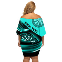 Personalised Darts Family Matching Off Shoulder Short Dress and Hawaiian Shirt Turquoise Abstract Light - Wonder Print Shop