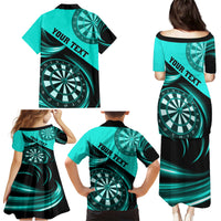 Personalised Darts Family Matching Puletasi Dress and Hawaiian Shirt Turquoise Abstract Light - Wonder Print Shop