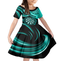 Personalised Darts Family Matching Short Sleeve Bodycon Dress and Hawaiian Shirt Turquoise Abstract Light - Wonder Print Shop