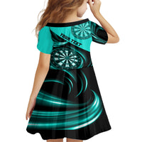 Personalised Darts Family Matching Short Sleeve Bodycon Dress and Hawaiian Shirt Turquoise Abstract Light - Wonder Print Shop