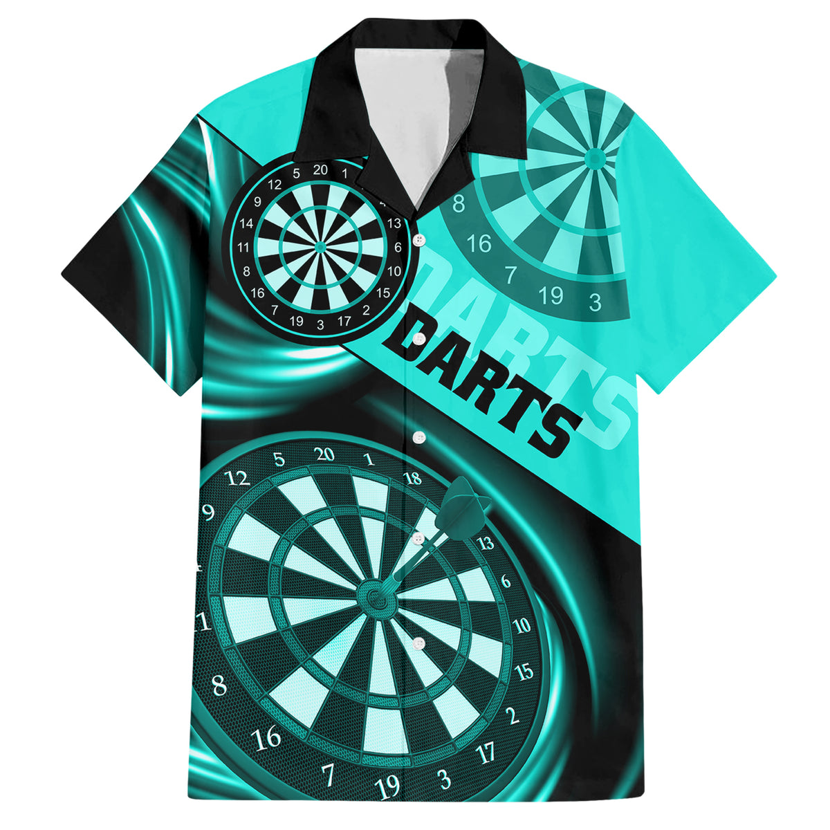 Personalised Darts Family Matching Short Sleeve Bodycon Dress and Hawaiian Shirt Turquoise Abstract Light - Wonder Print Shop