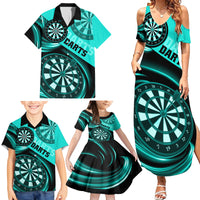 Personalised Darts Family Matching Summer Maxi Dress and Hawaiian Shirt Turquoise Abstract Light - Wonder Print Shop