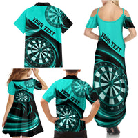 Personalised Darts Family Matching Summer Maxi Dress and Hawaiian Shirt Turquoise Abstract Light - Wonder Print Shop