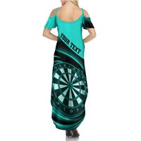 Personalised Darts Family Matching Summer Maxi Dress and Hawaiian Shirt Turquoise Abstract Light - Wonder Print Shop