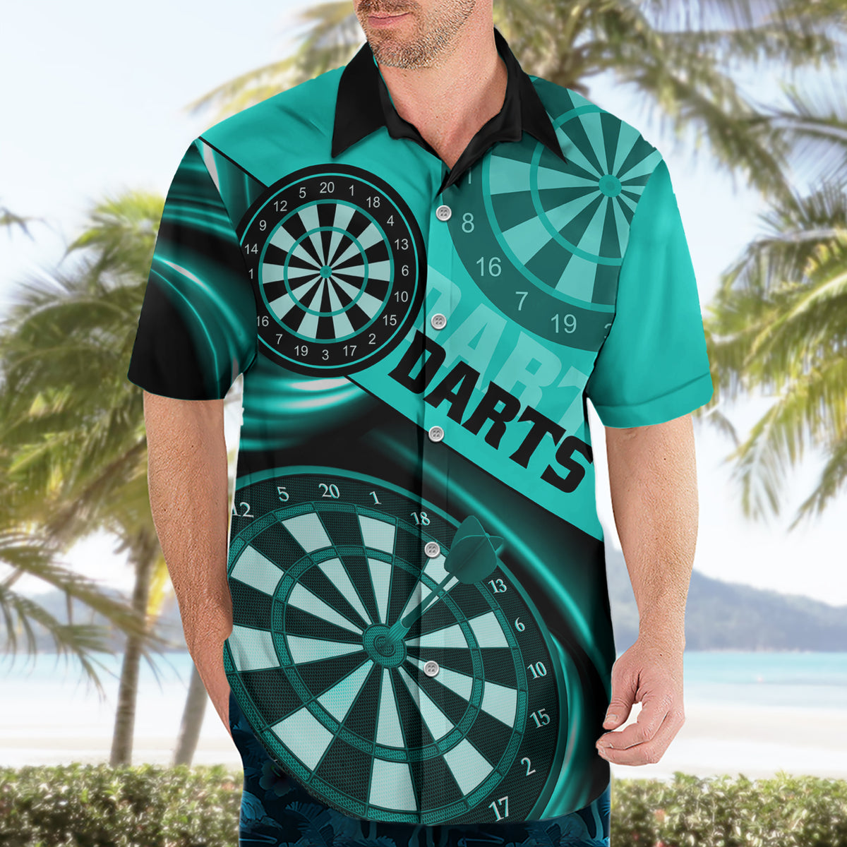 Personalised Darts Hawaiian Shirt Turquoise Abstract Light - Wonder Print Shop