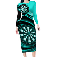 Personalised Darts Long Sleeve Bodycon Dress Turquoise Abstract Light - Wonder Print Shop
