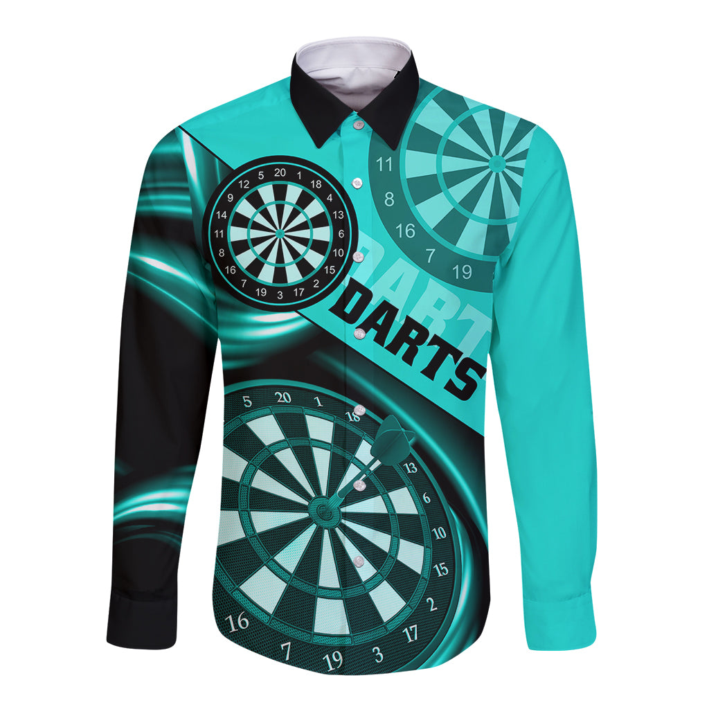 Personalised Darts Long Sleeve Button Shirt Turquoise Abstract Light - Wonder Print Shop