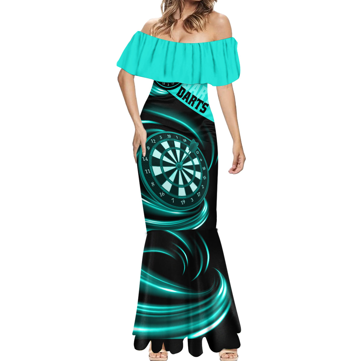 Personalised Darts Mermaid Dress Turquoise Abstract Light - Wonder Print Shop