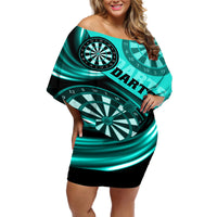 Personalised Darts Off Shoulder Short Dress Turquoise Abstract Light - Wonder Print Shop