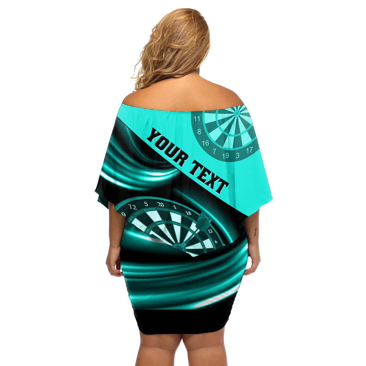 Personalised Darts Off Shoulder Short Dress Turquoise Abstract Light - Wonder Print Shop