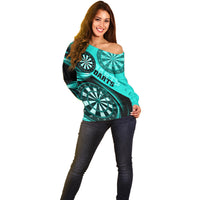 Personalised Darts Off Shoulder Sweater Turquoise Abstract Light - Wonder Print Shop