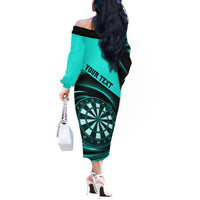 Personalised Darts Off The Shoulder Long Sleeve Dress Turquoise Abstract Light - Wonder Print Shop