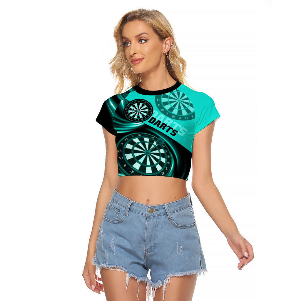 Personalised Darts Raglan Cropped T Shirt Turquoise Abstract Light - Wonder Print Shop
