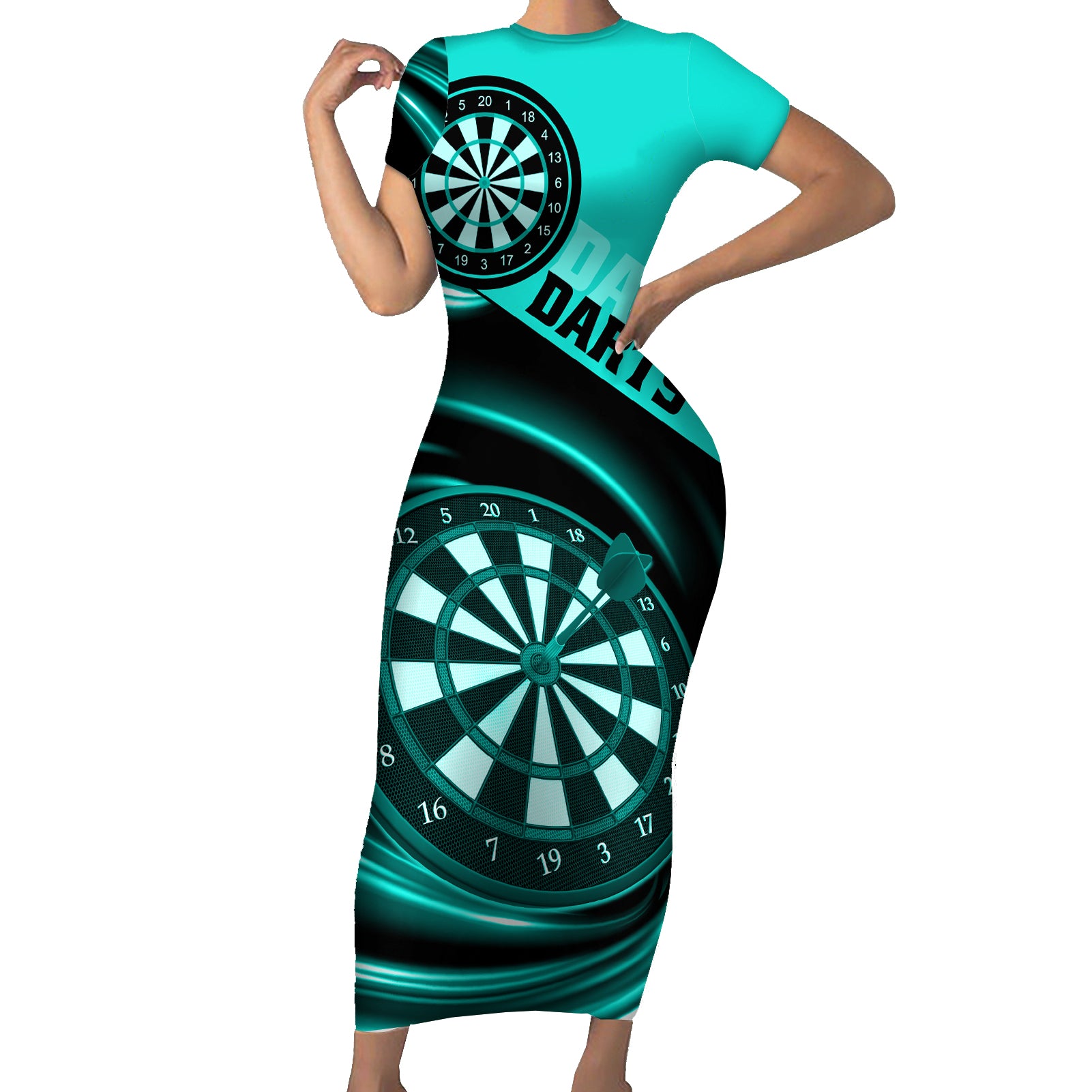 Personalised Darts Short Sleeve Bodycon Dress Turquoise Abstract Light - Wonder Print Shop