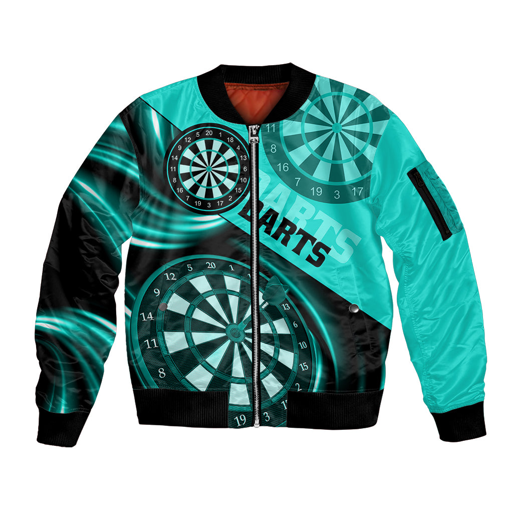 Personalised Darts Sleeve Zip Bomber Jacket Turquoise Abstract Light - Wonder Print Shop