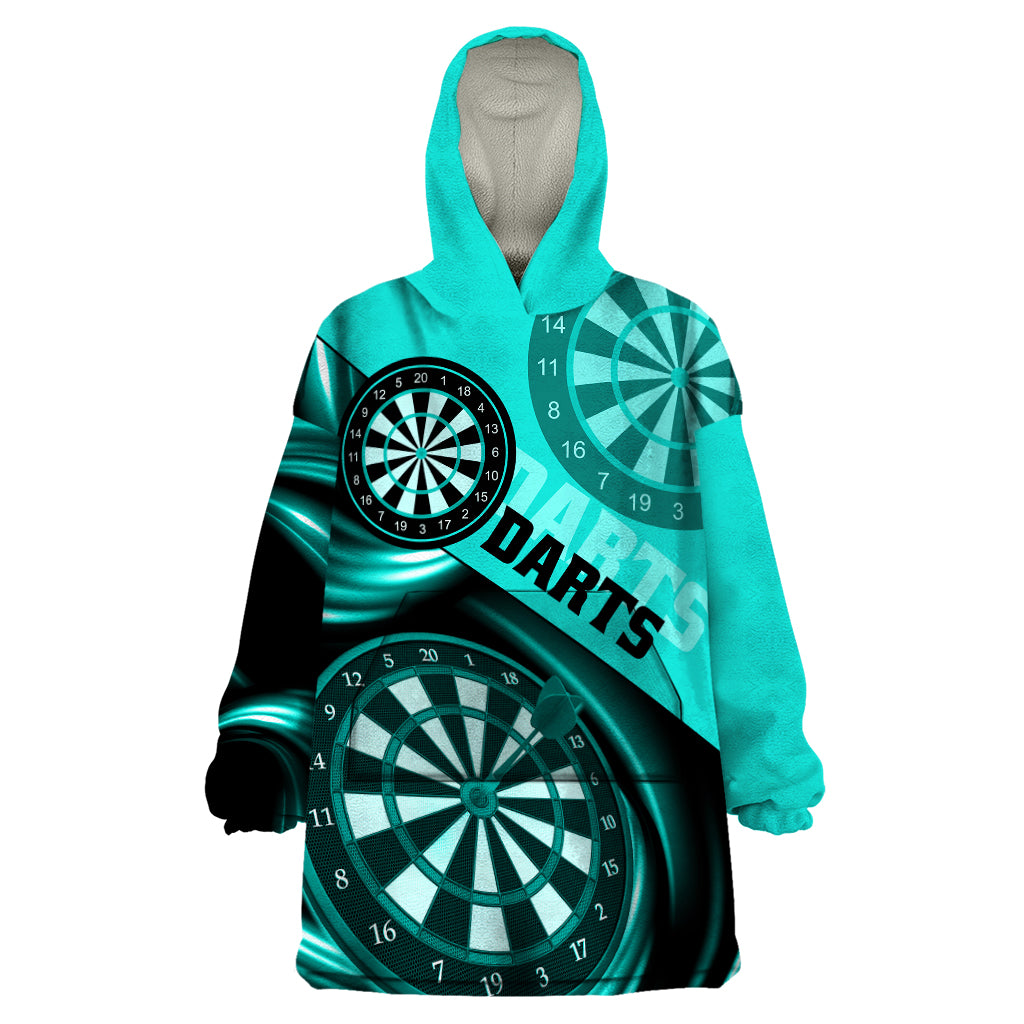 Personalised Darts Wearable Blanket Hoodie Turquoise Abstract Light - Wonder Print Shop