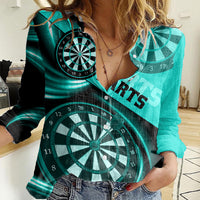 Personalised Darts Women Casual Shirt Turquoise Abstract Light - Wonder Print Shop