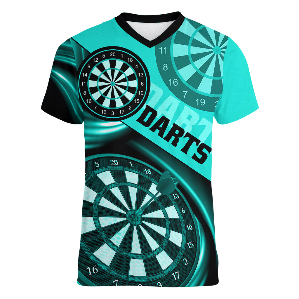 Personalised Darts Women V Neck T Shirt Turquoise Abstract Light - Wonder Print Shop
