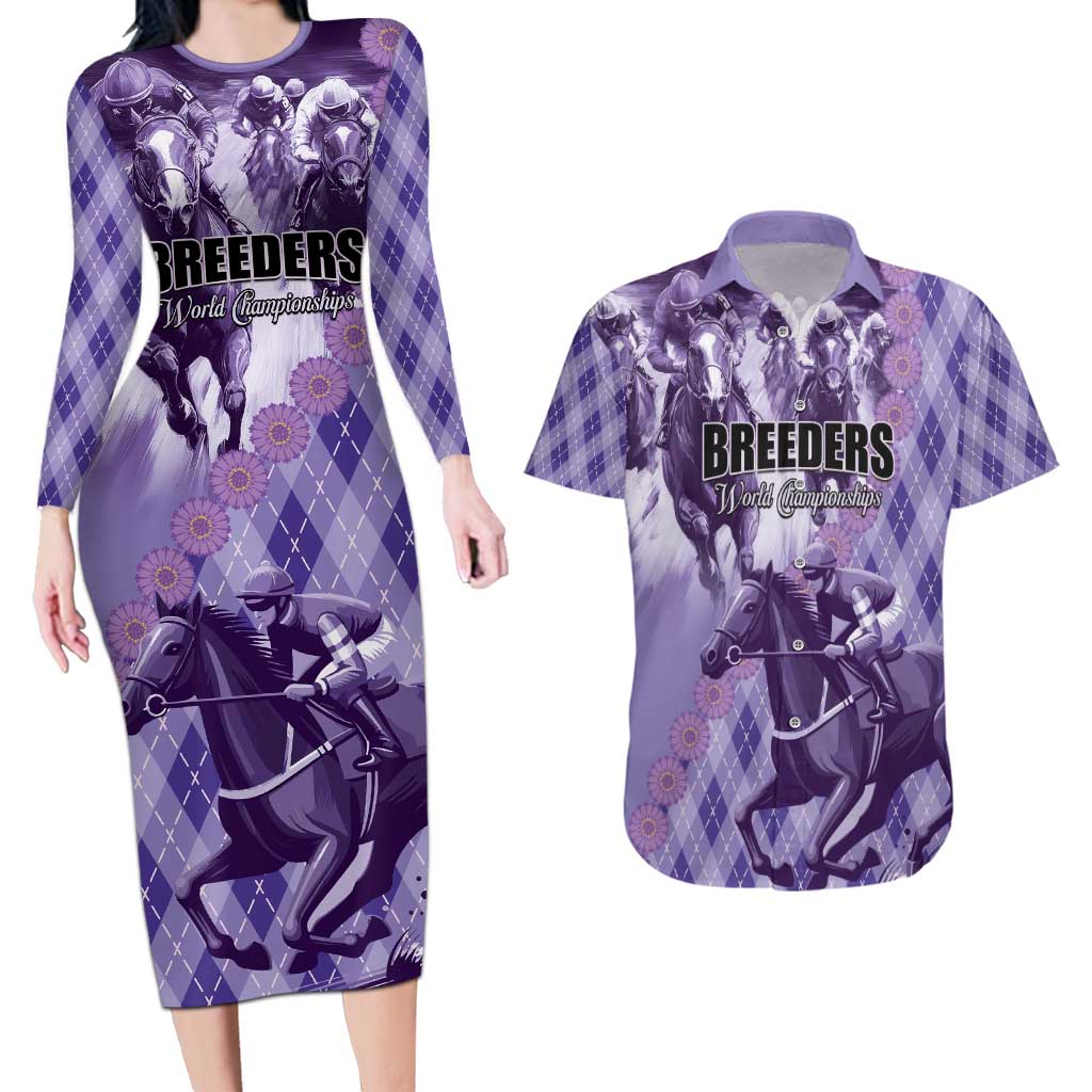 Personalized Breeders Horse Racing Couples Matching Long Sleeve Bodycon Dress and Hawaiian Shirt World Horse Racing Championships - Wonder Print Shop