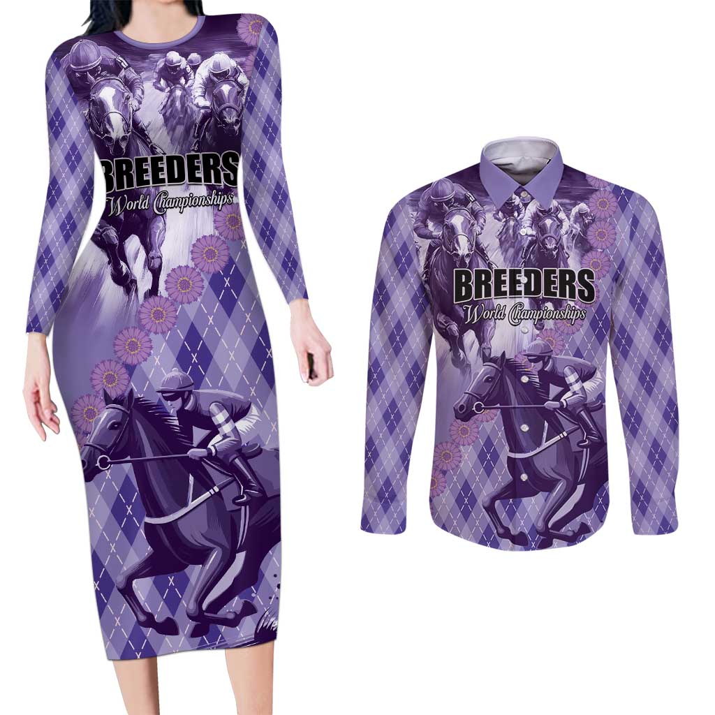 Personalized Breeders Horse Racing Couples Matching Long Sleeve Bodycon Dress and Long Sleeve Button Shirt World Horse Racing Championships - Wonder Print Shop