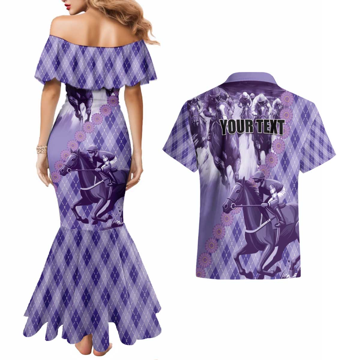 Personalized Breeders Horse Racing Couples Matching Mermaid Dress and Hawaiian Shirt World Horse Racing Championships - Wonder Print Shop