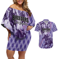 Personalized Breeders Horse Racing Couples Matching Off Shoulder Short Dress and Hawaiian Shirt World Horse Racing Championships - Wonder Print Shop