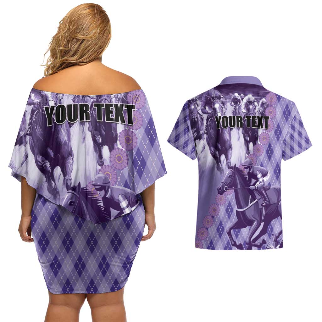 Personalized Breeders Horse Racing Couples Matching Off Shoulder Short Dress and Hawaiian Shirt World Horse Racing Championships - Wonder Print Shop