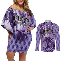 Personalized Breeders Horse Racing Couples Matching Off Shoulder Short Dress and Long Sleeve Button Shirt World Horse Racing Championships - Wonder Print Shop