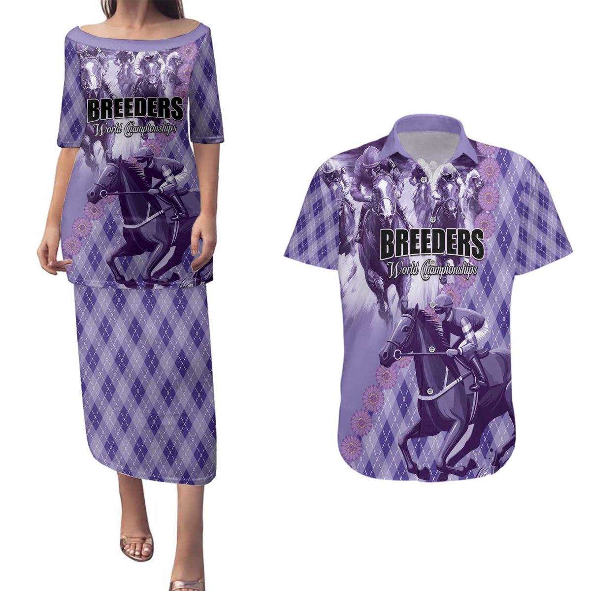 Personalized Breeders Horse Racing Couples Matching Puletasi and Hawaiian Shirt World Horse Racing Championships - Wonder Print Shop