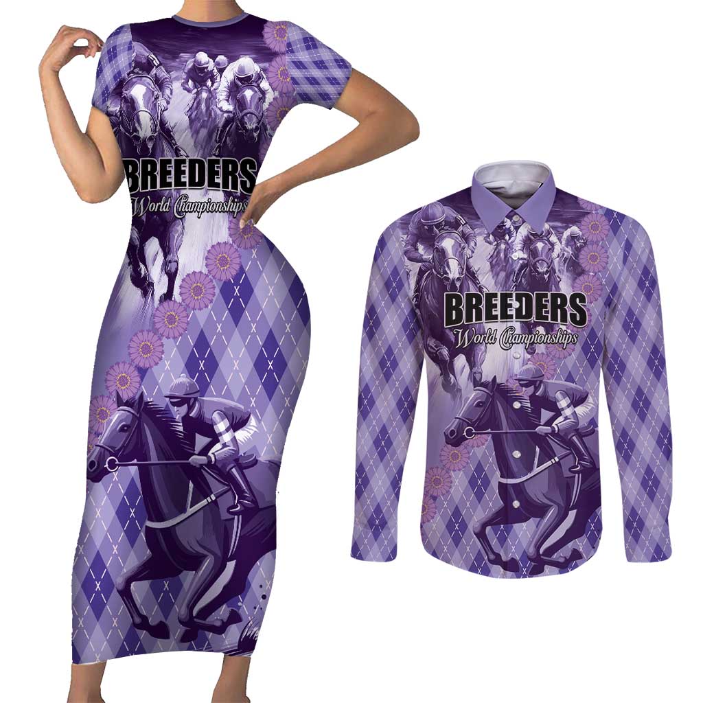 Personalized Breeders Horse Racing Couples Matching Short Sleeve Bodycon Dress and Long Sleeve Button Shirt World Horse Racing Championships - Wonder Print Shop