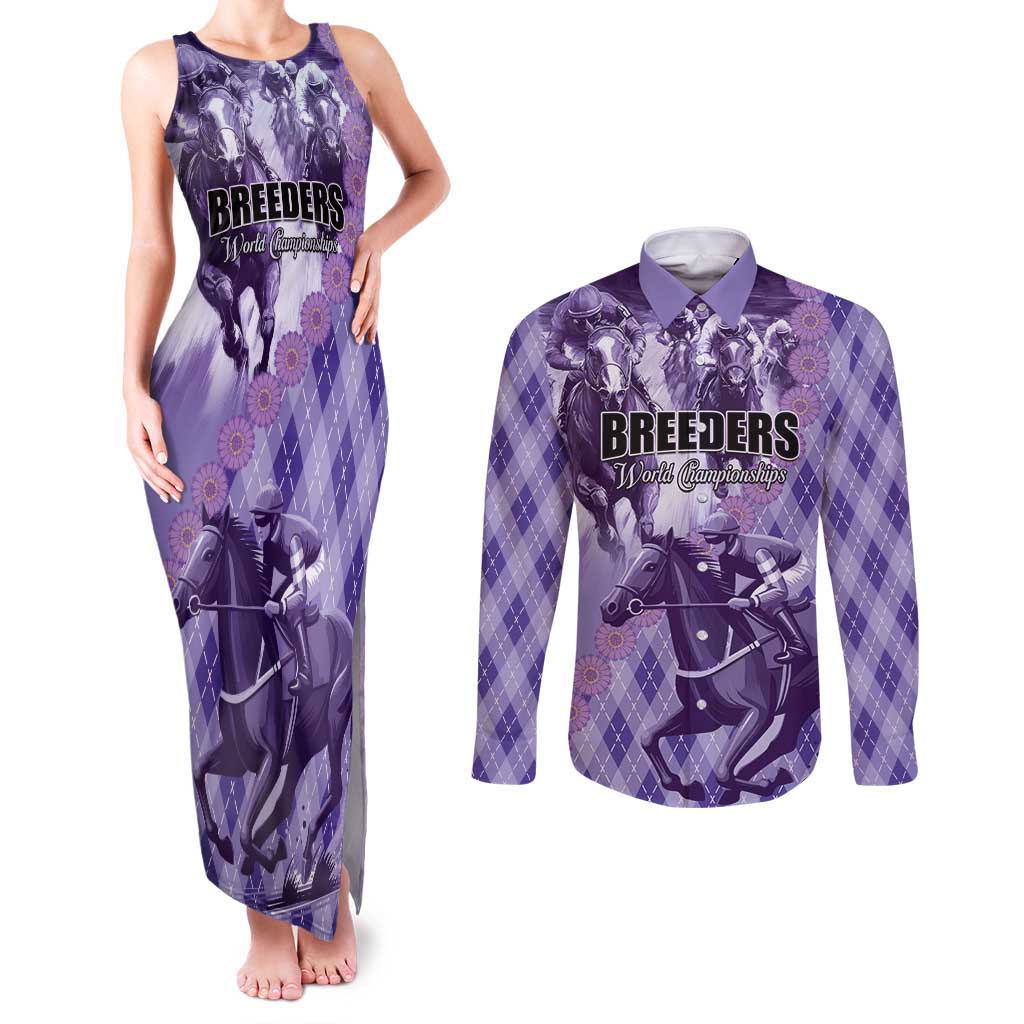 Personalized Breeders Horse Racing Couples Matching Tank Maxi Dress and Long Sleeve Button Shirt World Horse Racing Championships - Wonder Print Shop