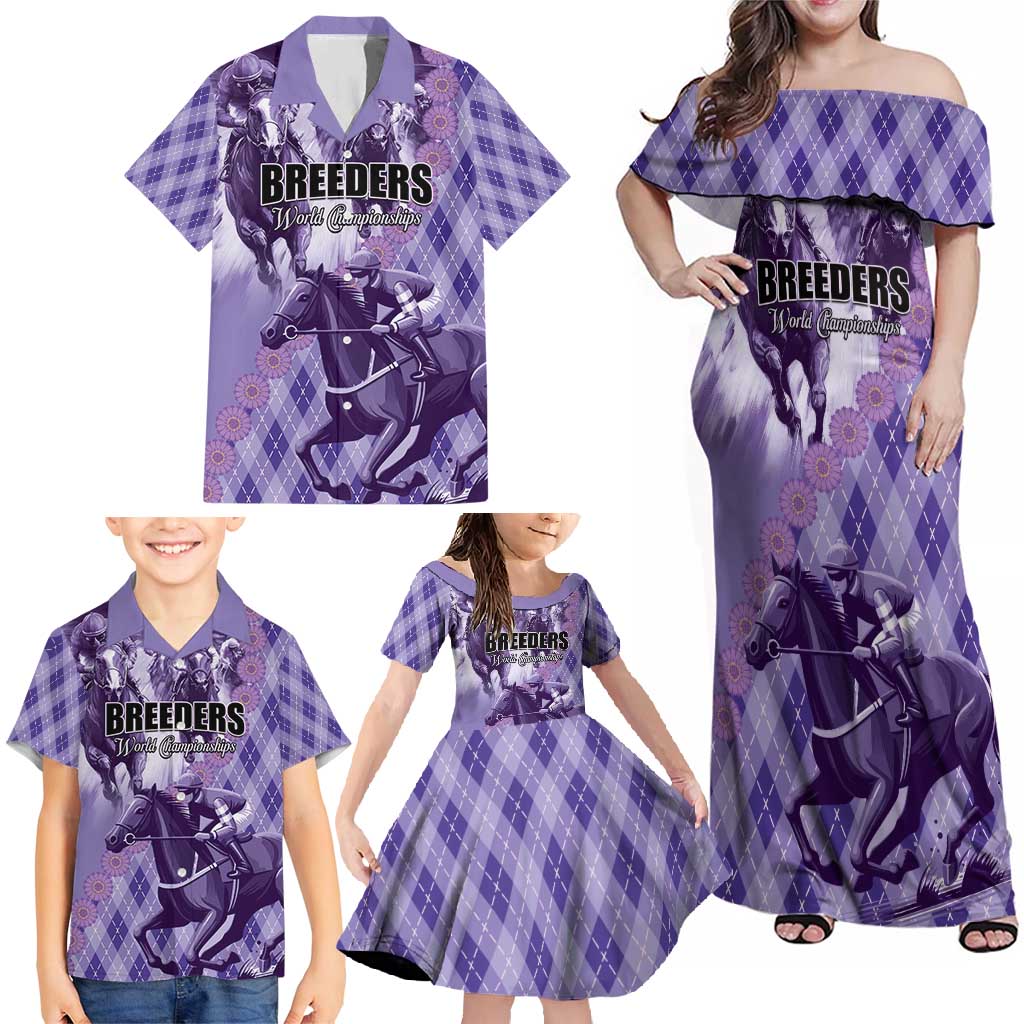 Personalized Breeders Horse Racing Family Matching Off Shoulder Maxi Dress and Hawaiian Shirt World Horse Racing Championships - Wonder Print Shop