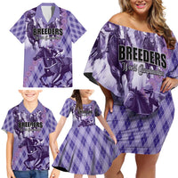 Personalized Breeders Horse Racing Family Matching Off Shoulder Short Dress and Hawaiian Shirt World Horse Racing Championships - Wonder Print Shop