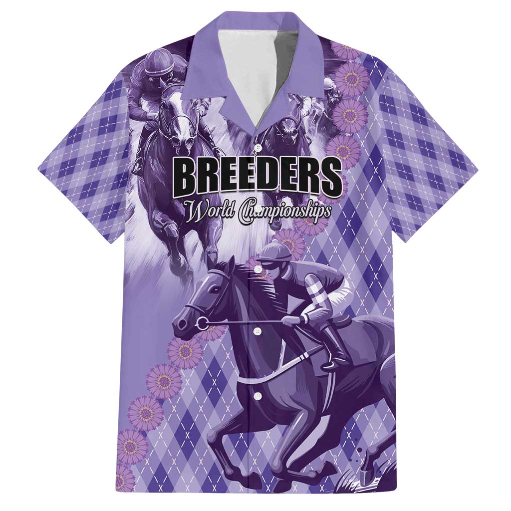 Personalized Breeders Horse Racing Family Matching Off Shoulder Short Dress and Hawaiian Shirt World Horse Racing Championships - Wonder Print Shop