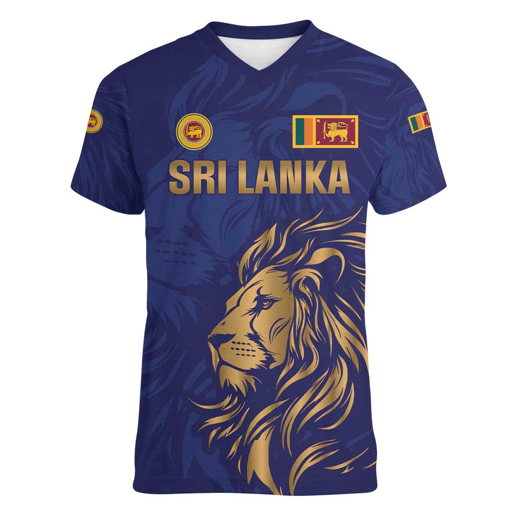 Custom Sri Lanka Cricket Women V-Neck T-Shirt The Lions Go Champions - Wonder Print Shop