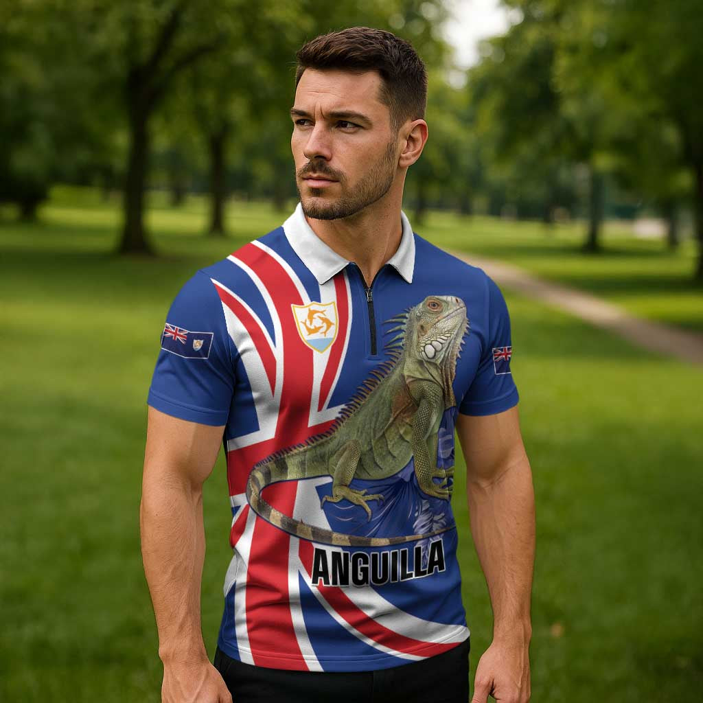 Personalized Anguilla Lizard Tropical Zipper Polo Shirt - Wonder Print Shop