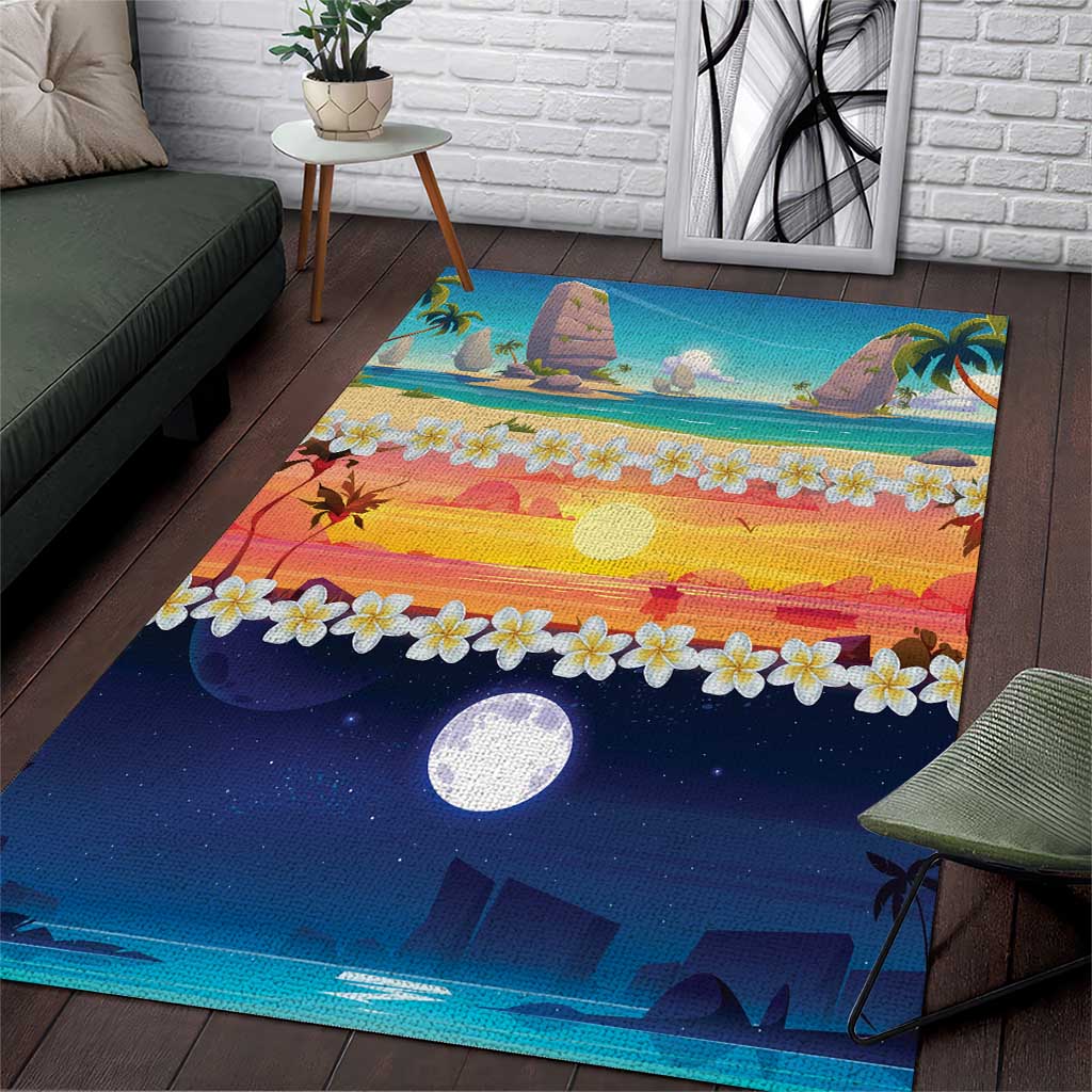 Hawaii Beach Landscape Time-Lapse Area Rug Tropical Plumeria Flowers - Wonder Print Shop