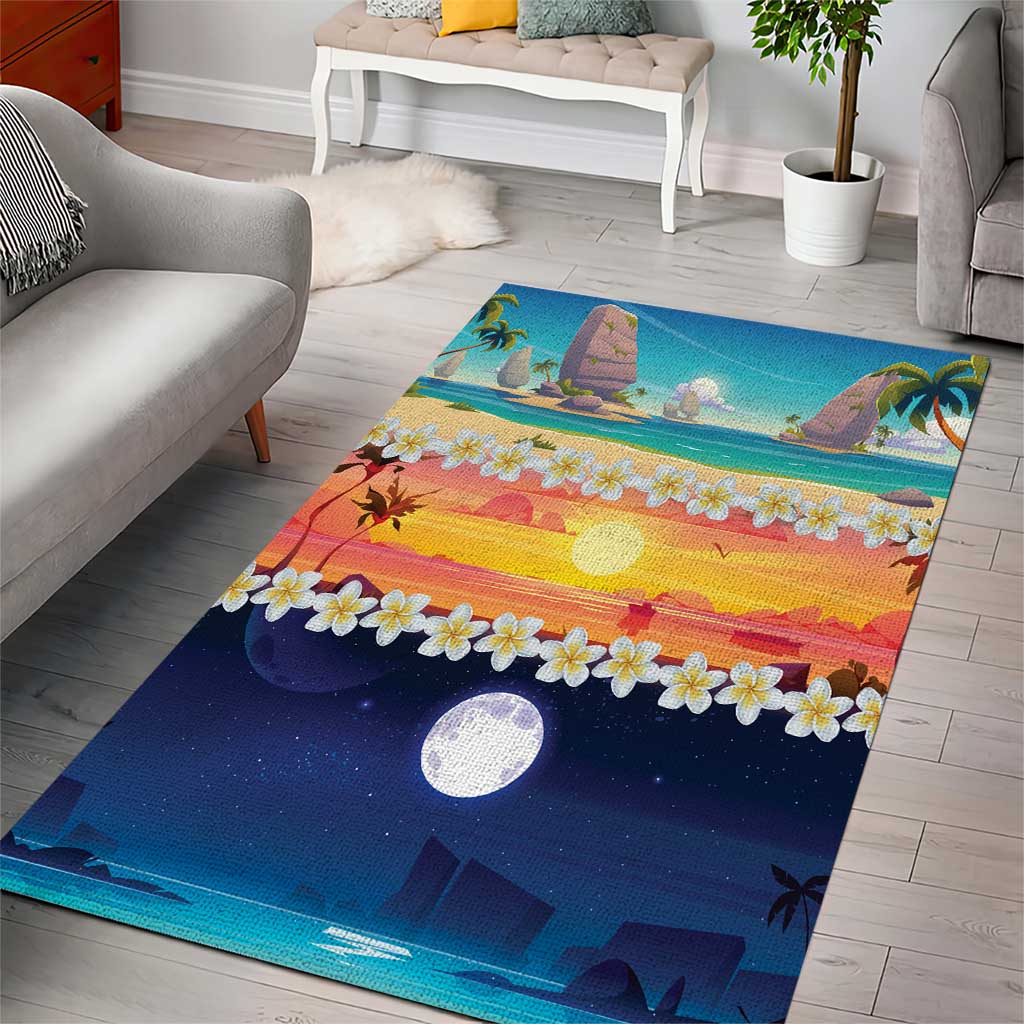 Hawaii Beach Landscape Time-Lapse Area Rug Tropical Plumeria Flowers - Wonder Print Shop