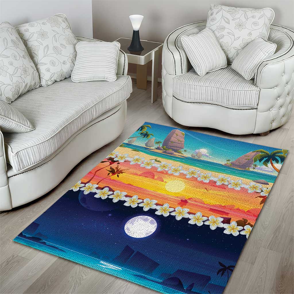 Hawaii Beach Landscape Time-Lapse Area Rug Tropical Plumeria Flowers - Wonder Print Shop