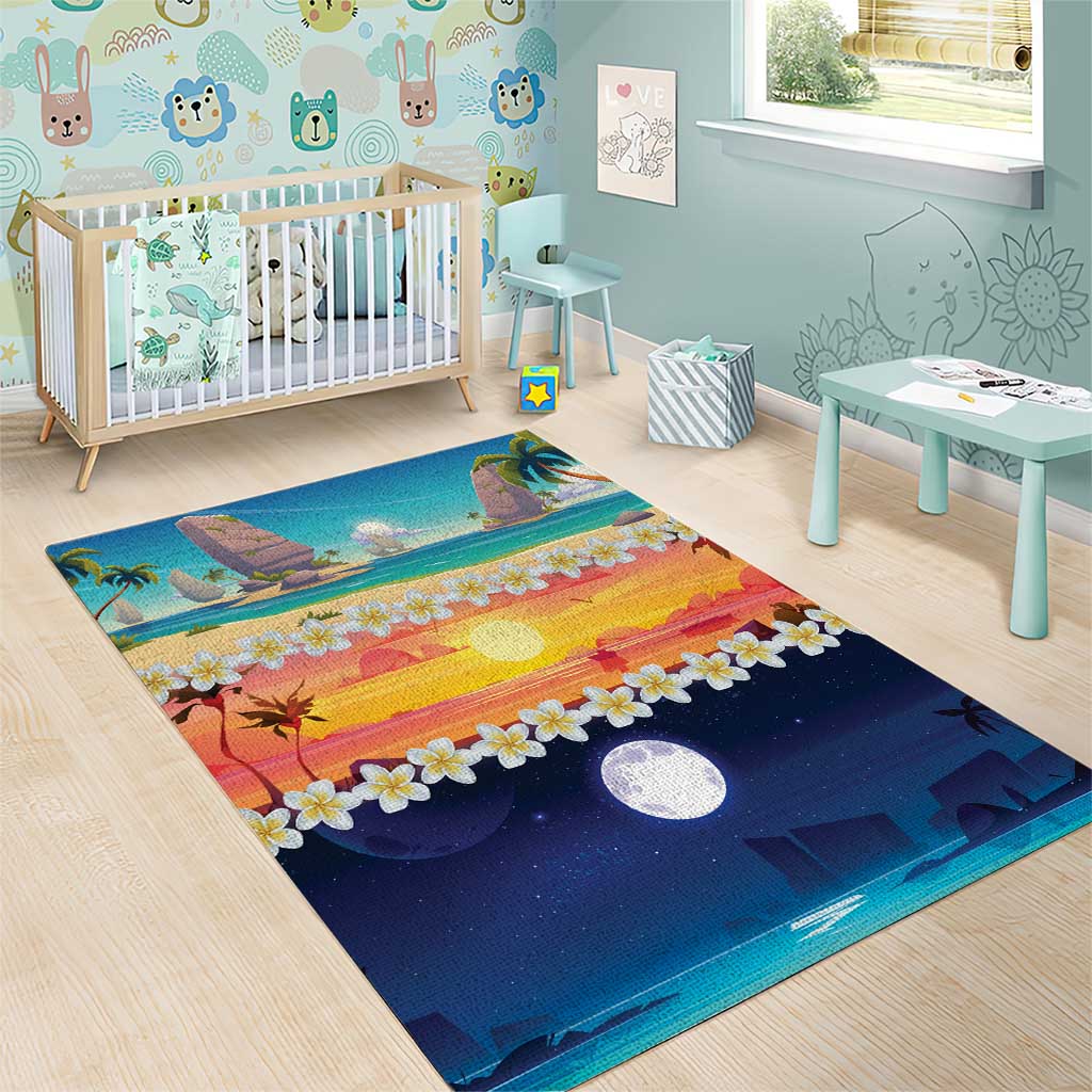 Hawaii Beach Landscape Time-Lapse Area Rug Tropical Plumeria Flowers - Wonder Print Shop