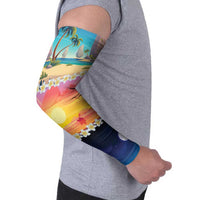 Hawaii Beach Landscape Time-Lapse Arm Sleeves Tropical Plumeria Flowers - Wonder Print Shop