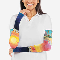 Hawaii Beach Landscape Time-Lapse Arm Sleeves Tropical Plumeria Flowers - Wonder Print Shop