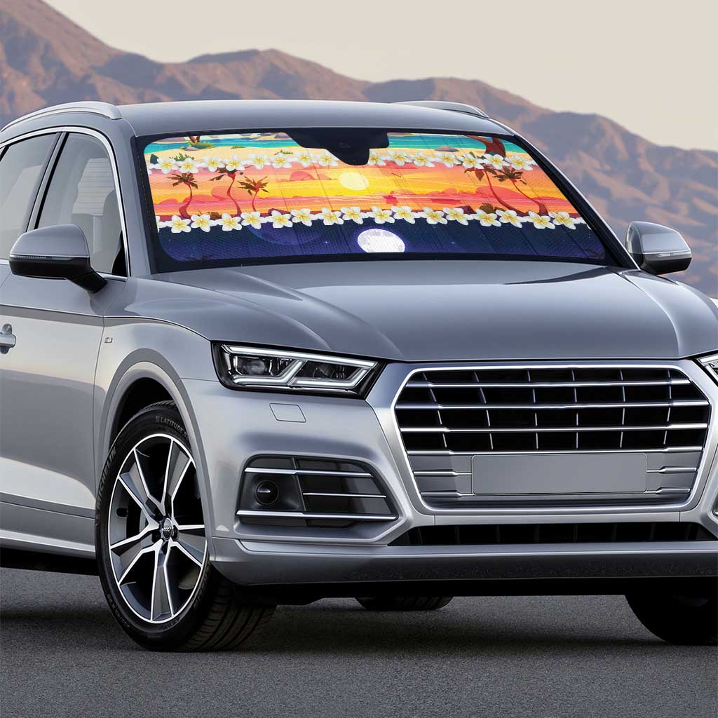 Hawaii Beach Landscape Time-Lapse Auto Sun Shade Tropical Plumeria Flowers - Wonder Print Shop