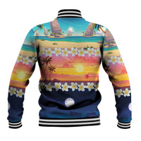 Hawaii Beach Landscape Time-Lapse Baseball Jacket Tropical Plumeria Flowers - Wonder Print Shop
