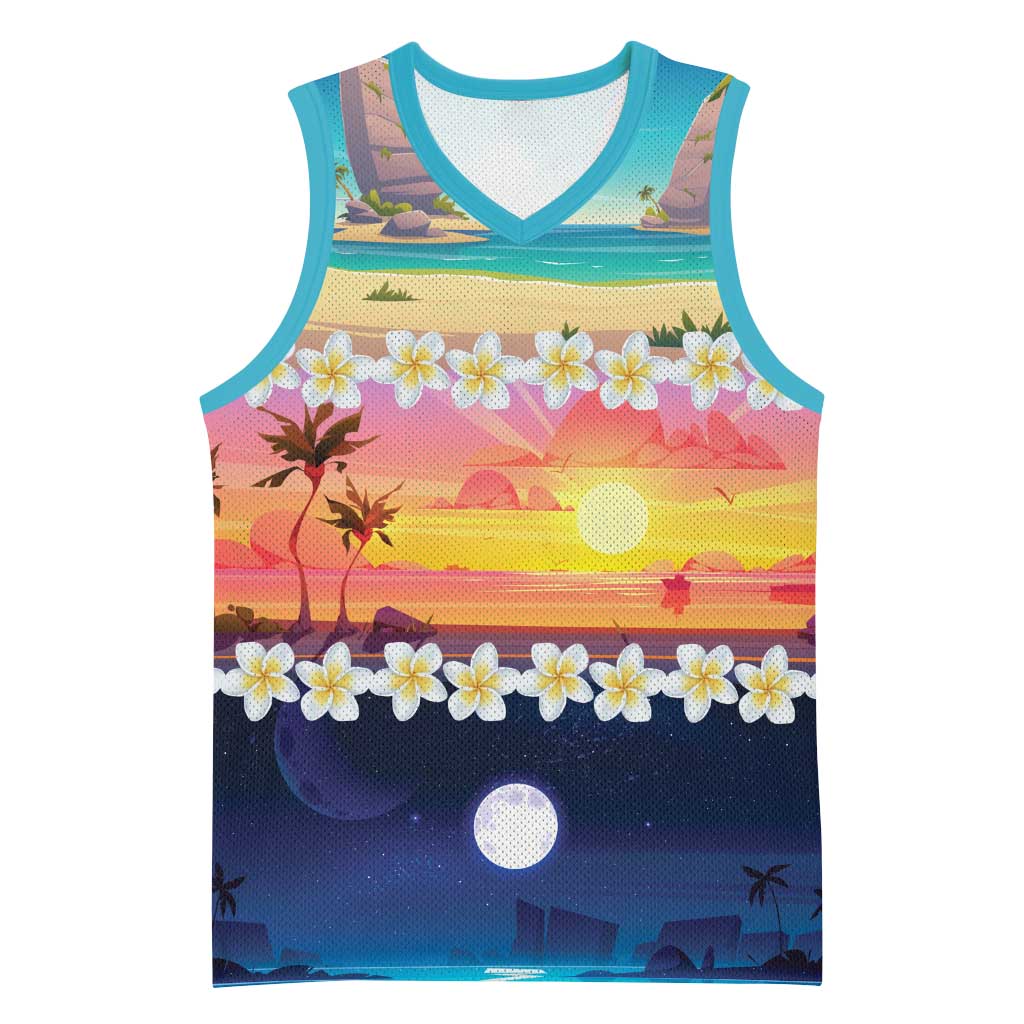 Hawaii Beach Landscape Time-Lapse Basketball Jersey Tropical Plumeria Flowers - Wonder Print Shop