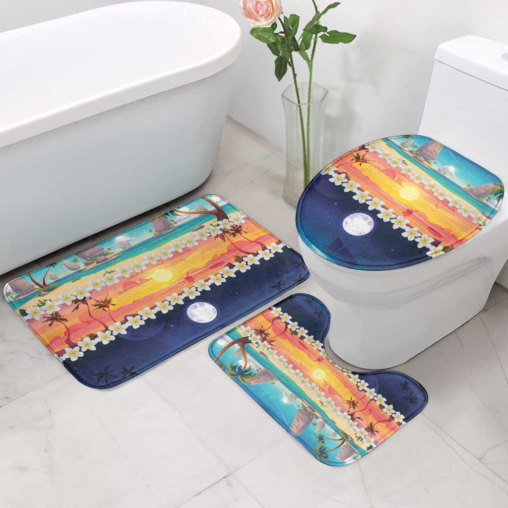 Hawaii Beach Landscape Time-Lapse Bathroom Set Tropical Plumeria Flowers - Wonder Print Shop