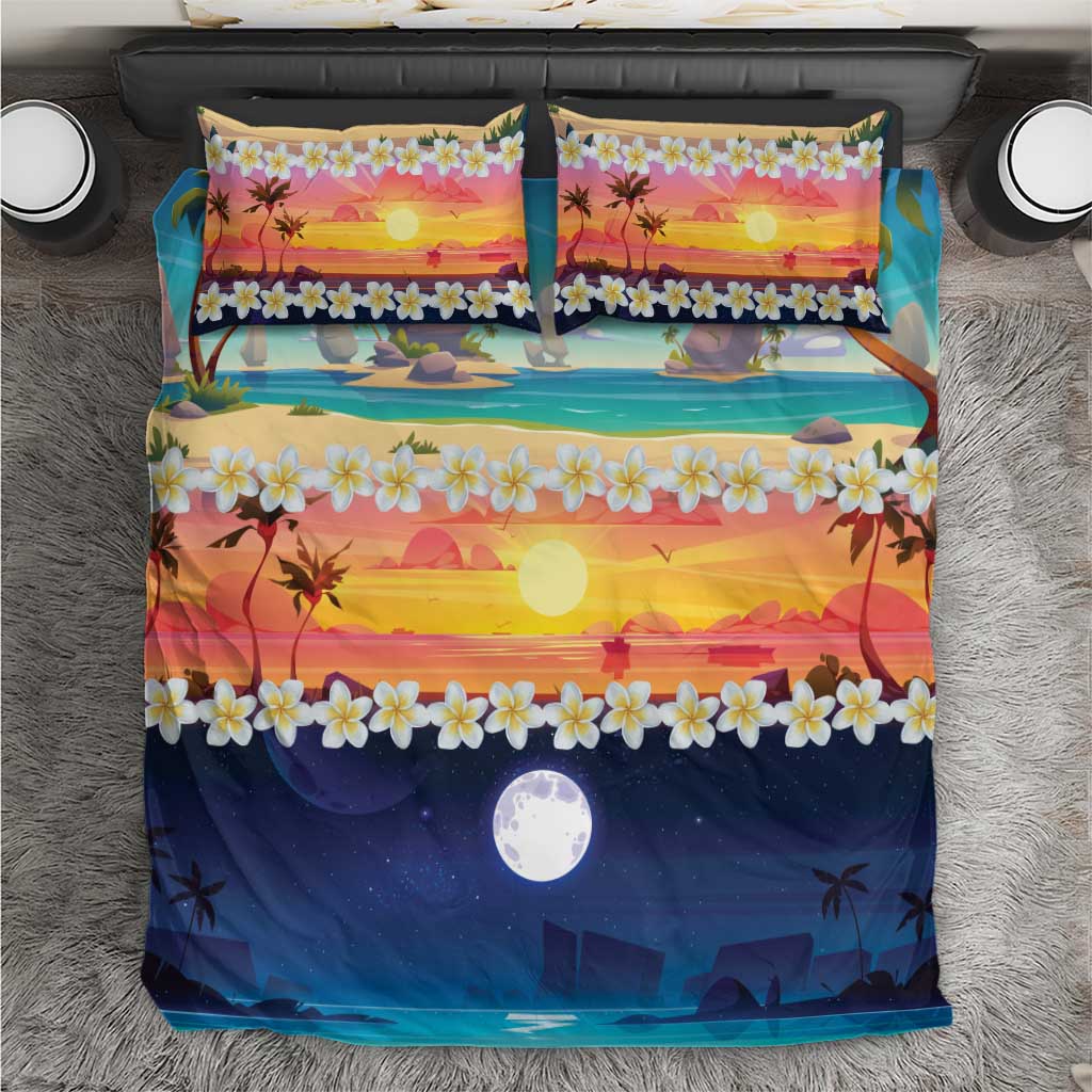Hawaii Beach Landscape Time-Lapse Bedding Set Tropical Plumeria Flowers - Wonder Print Shop