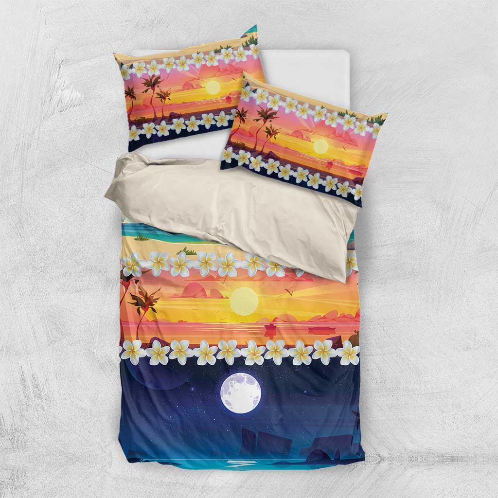 Hawaii Beach Landscape Time-Lapse Bedding Set Tropical Plumeria Flowers - Wonder Print Shop