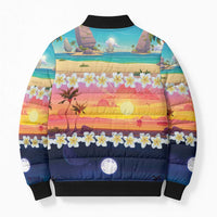 Hawaii Beach Landscape Time-Lapse Bomber Puffer Jacket Tropical Plumeria Flowers - Wonder Print Shop
